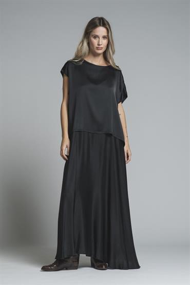 BLOUSE S/S SATIN VISCOSE STRETCH G/D BLACK