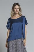 BLOUSE S/S SATIN VISCOSE STRETCH G/D BLUE
