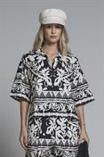 SHIRT ZIP CROP L/S POPELINE ALLOVER PRINT BLACK