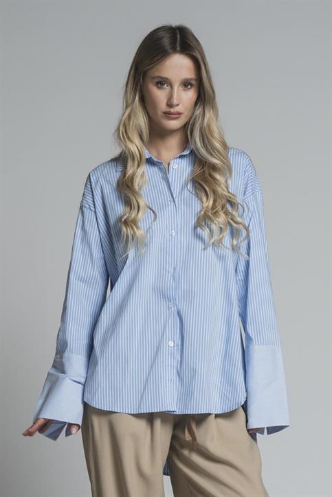 SHIRT LONG L/S POPELINE STRIPE LT.BLUE