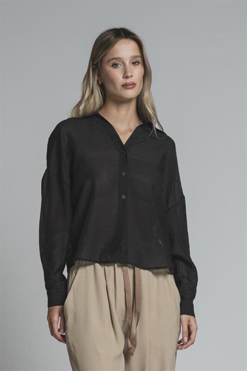 SHIRT L/S MIXED VISCOSE G/D BLACK