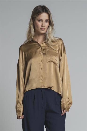 SHIRT L/S SATIN VISCOSE F/D NUT