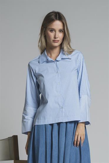 SHIRT L/S CROP POPELINE STRIPE LT.BLUE