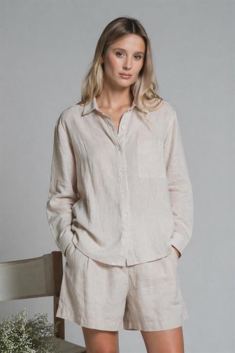 SHIRT LONG L/S 100% LINEN G/D SAND