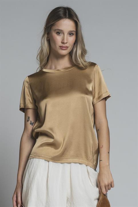 BLOUSE S/S SATIN VISCOSE STRETCH G/D NUT