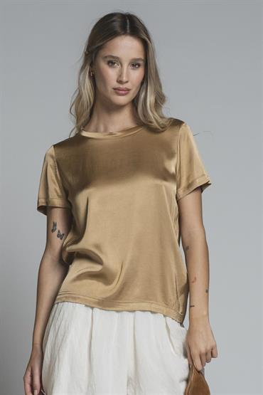 BLOUSE S/S SATIN VISCOSE STRETCH G/D NUT