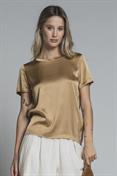 BLOUSE S/S SATIN VISCOSE STRETCH G/D NUT