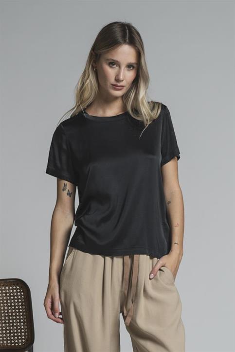BLOUSE S/S SATIN VISCOSE STRETCH G/D BLACK