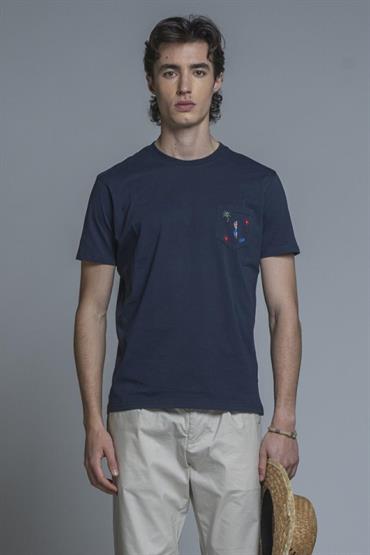 TSHIRT PKT EMBRO.S/S JERSEY SOLID F/D C.FINISH NAVY