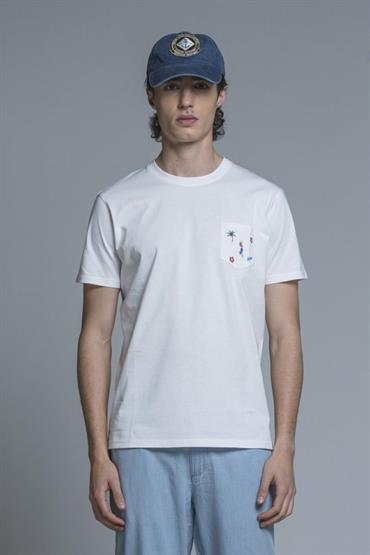 TSHIRT PKT EMBRO.S/S JERSEY SOLID F/D C.FINISH WHITE