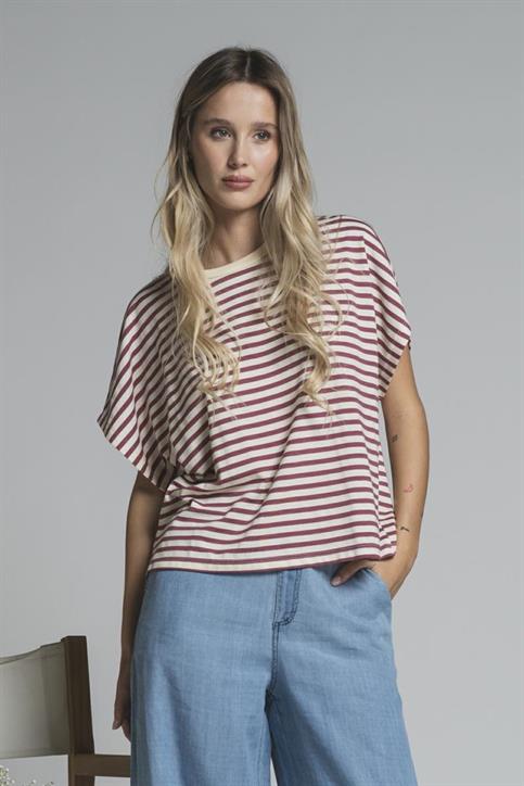 TSHIRT S/S BOXY JERSEY Y/D BORDEAUX STRIPE