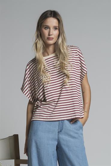 TSHIRT S/S BOXY JERSEY Y/D BORDEAUX STRIPE