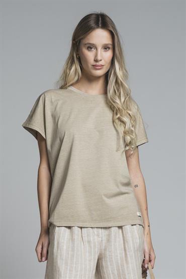 TSHIRT S/S CROP JERSEY ACID WASH TAUPE