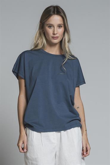 TSHIRT S/S CROP JERSEY ACID WASH BLUE INDIA