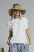 TSHIRT S/S CROP EMBROIDERY JERSEY F/D WHITE