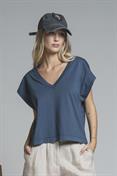 TSHIRT S/S V NECK JERSEY ACID WASH BLUE INDIA