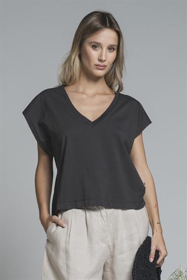 TSHIRT S/S V NECK JERSEY ACID WASH BLACK