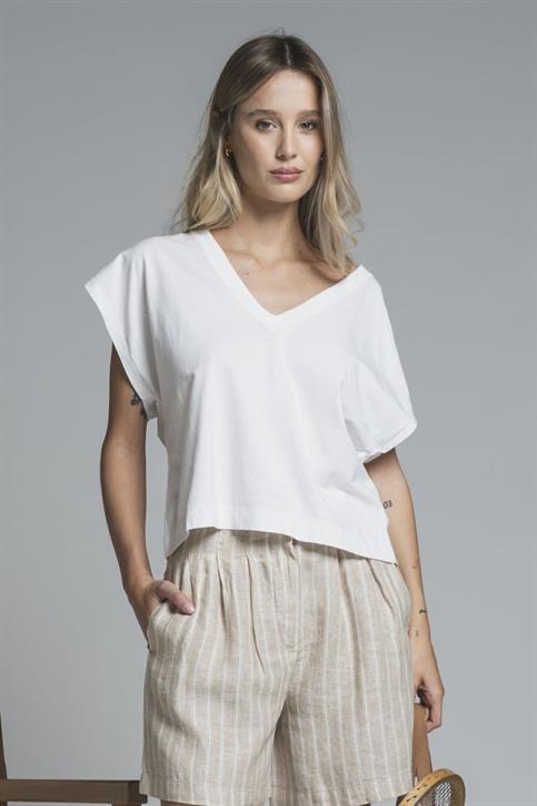 TSHIRT S/S V NECK JERSEY ACID WASH WHITE