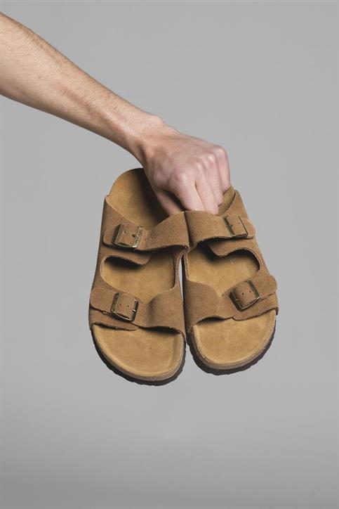 SLIPPER 2 STRAPS SUEDE LT.BROWN