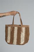 SHOULDER BAG RAFFIA TOBACCO