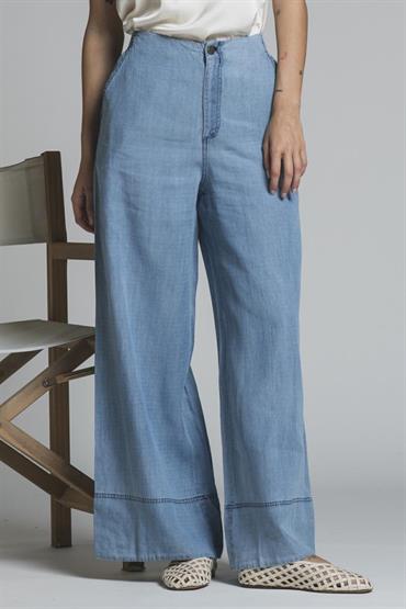 TROUSERS WIDE LEG CHAMBRAY LT.BLUE