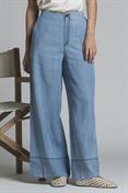 TROUSERS WIDE LEG CHAMBRAY LT.BLUE