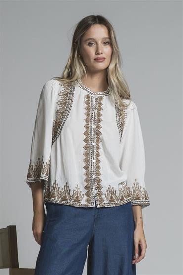 BLOUSE L/S EMBROIDERY 100% COTTON IVORY