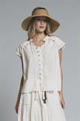 BLOUSE S/S EMBROIDERY 100% COTTON IVORY