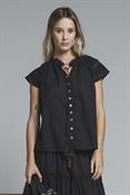 BLOUSE S/S EMBROIDERY 100% COTTON BLACK