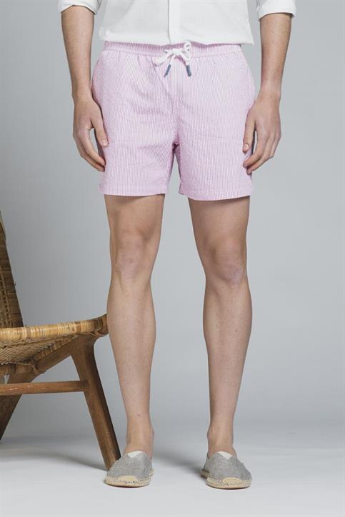 SWIMMING TRUNKS SEERSUCKER ALLOVER PRN PINK STRIPE