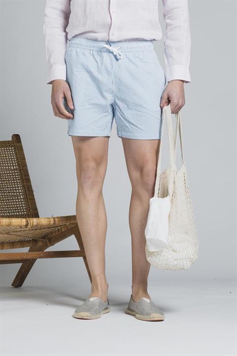 SWIMMING TRUNKS SEERSUCKER ALLOVER PRN SKY STRIPE