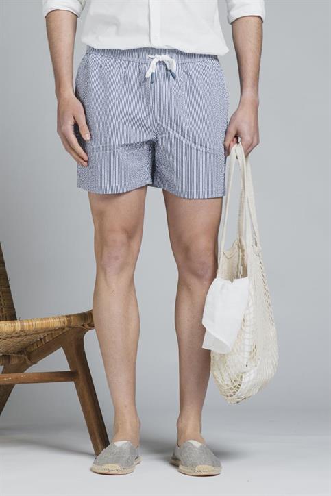 SWIMMING TRUNKS SEERSUCKER ALLOVER PRN NAVY STRIPE