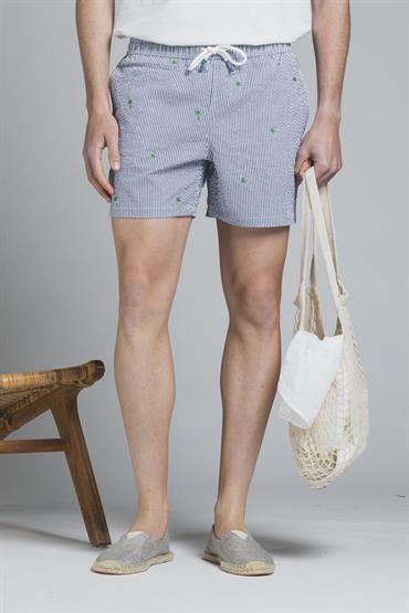 SWIMMING TRUNKS SEERSUCKER EMBROIDERY NAVY STRIPE
