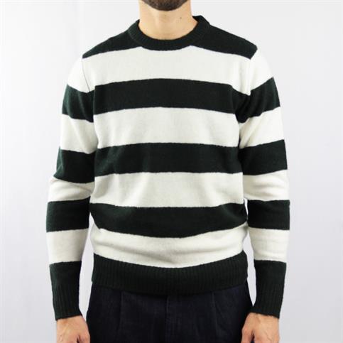 ROUND NECK POLY/ACRY/VISC/WOOL/ELAST DK GREEN STRIPE