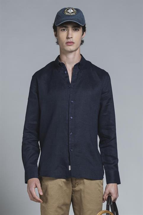 BUTTON DOWN L/S 100% LINEN F/D