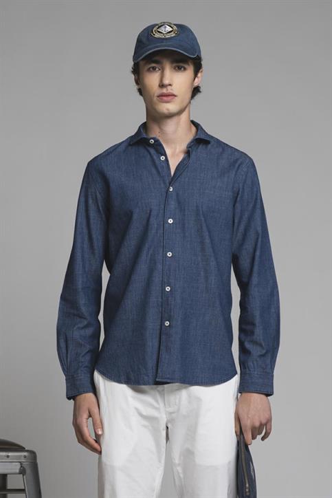 FRENCH COLLAR L/S SLIM DENIM SLUB G/W MID.