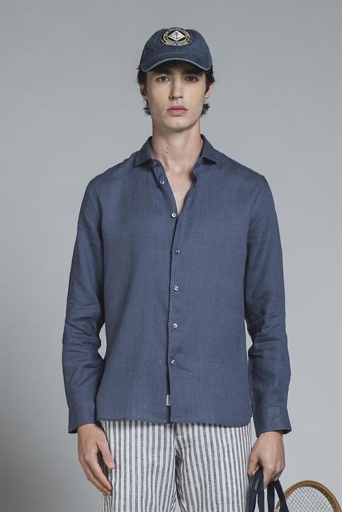 FRENCH COLLAR L/S SLIM 100% LINEN F/D