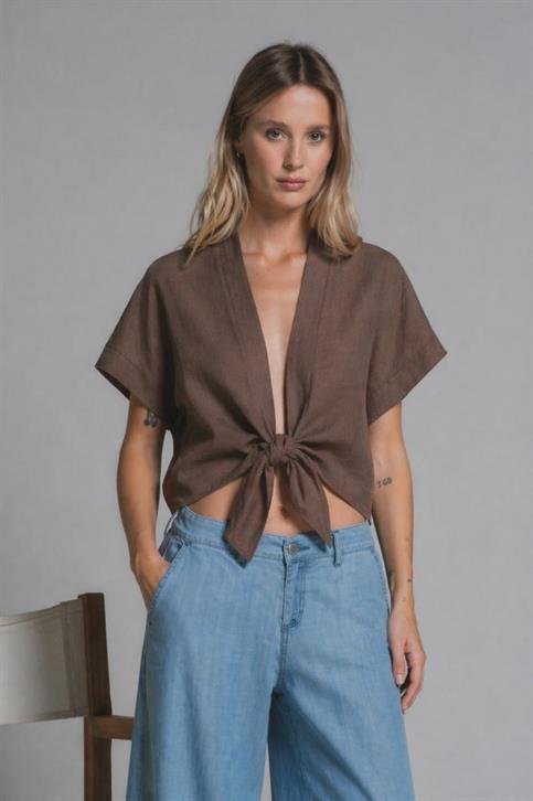 SHIRT KNOTTED L/S 100% LINEN G/D