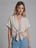 SHIRT KNOTTED L/S MIXED LINEN STRIPE Y/D