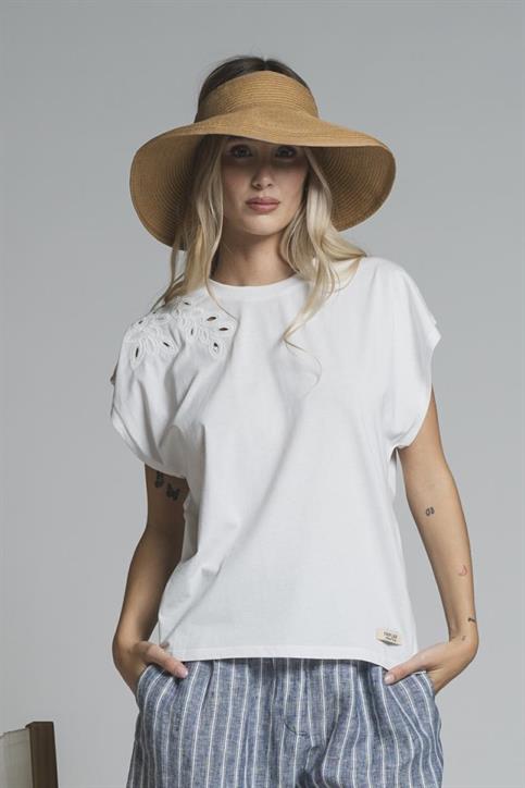 TSHIRT S/S CROP EMBROIDERY JERSEY F/D